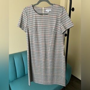 Women's Short Sleeve Round Neck Houndstooth Plaid Dress
